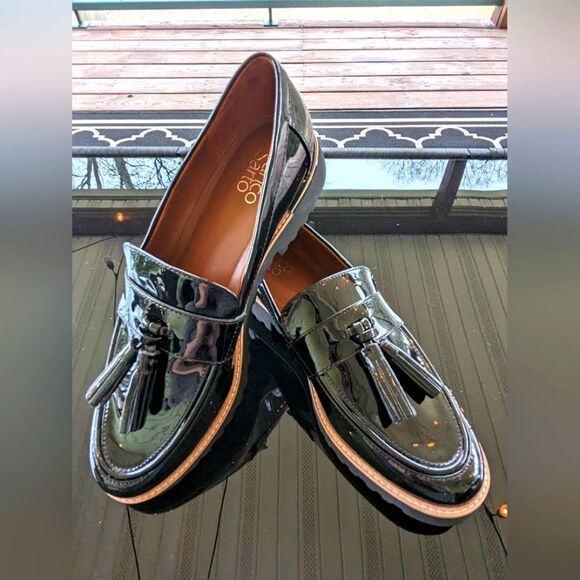 Franco Sarto Shoes - Franco Sarto sz 10 Carolynn Patent Black Loafers w Gold Metal Trimmed Heel NWOB
